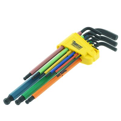 SabreCut Pro extra langes metrisches Sechskantschlüssel-Set gemischtes Farben-Set 9-teiliges weicher Griff