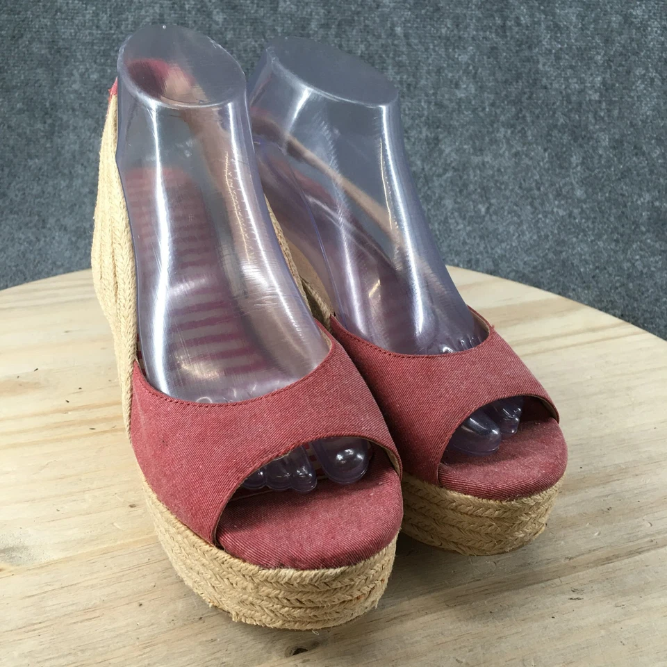 Splendid 凉鞋女式 10 M Espadrille 红色织物楔形露背休闲 — 第 3/4 张图片