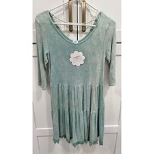 J&M Clothing Tiered Dress Dusty Mint Lace Trim Casual Comfy Small