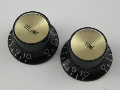 Pair of GOLD CAP REFLECTOR KNOBS 1 Vol & 1 Tone for USA Gibson guitars 3 colours