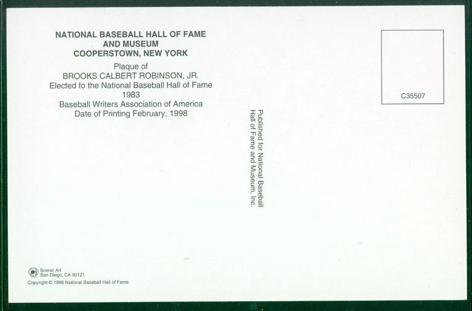 096, Original Autograph of Brooks Robinson (1), HOF Plaque Postcard, Orioles - Image 2 of 3