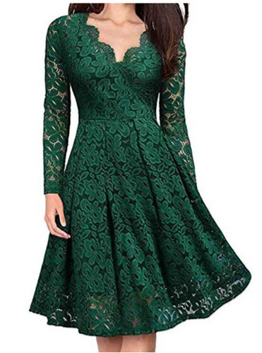Women's V-Neck Dress Lace Evening Long 
