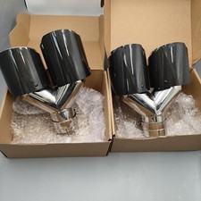 For Carbon Fiber Style Exhaust Tip Dual Pipe 2.5in Inlet Staggered Lr Angle Cut