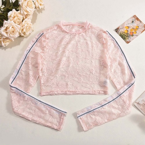 Lace Rose Floral Sheer Sexy T Shirt For Women | Transparent Mesh Top With - Picture 11 of 16