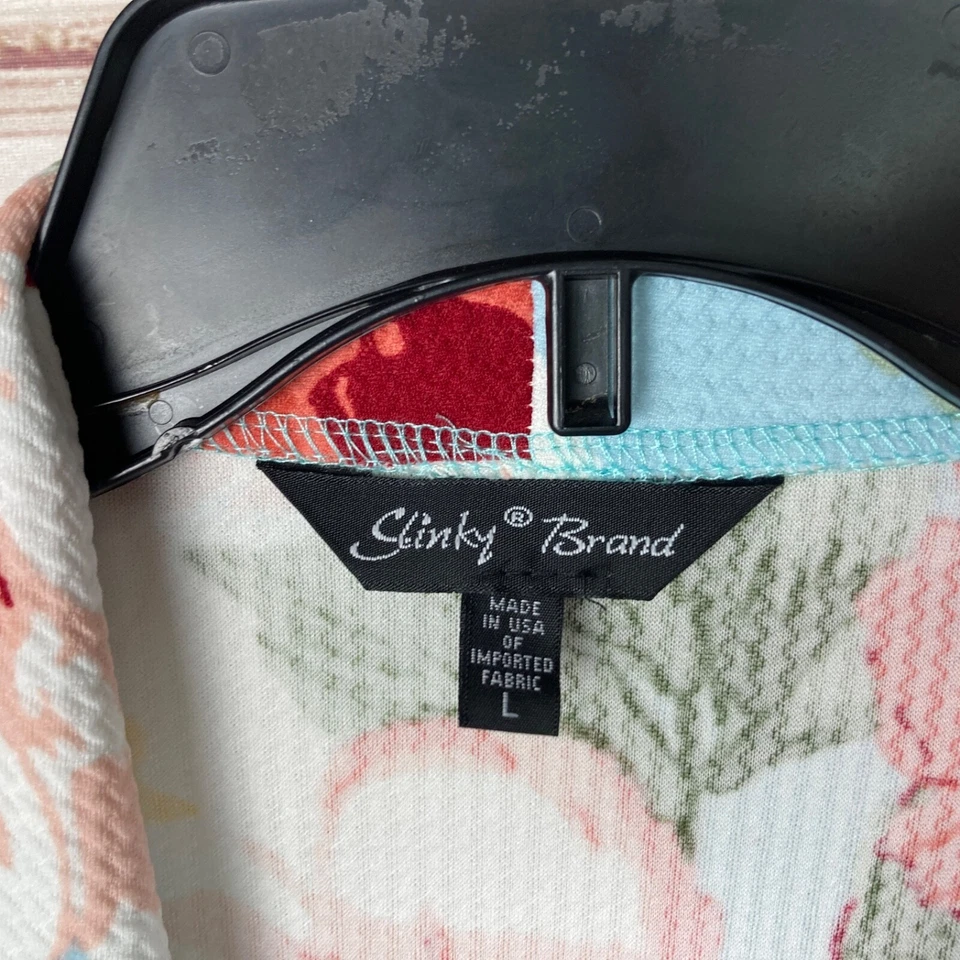 Chaqueta Marca Slinky Mujer L Azul Floral Textura Tejida Frente Abierto Chal Cuello Foto 3 de 4