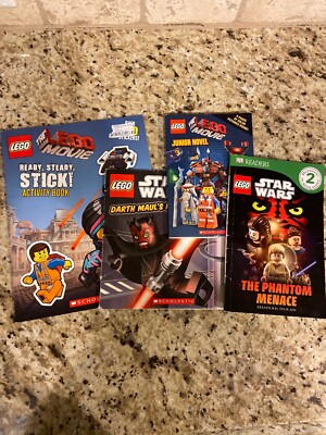 Lot (4) LEGO Star Wars And LEGO Movie Early Reader And Junior Novel Sticker Book
