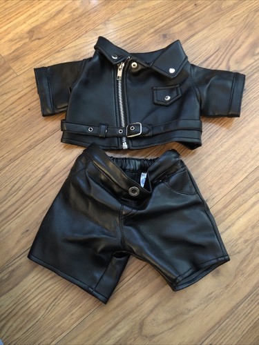 Build A Bear Workshop schwarze Kunstleder Jacke und Hose Bikeranzug Fehler