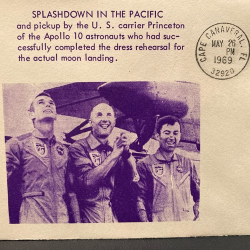 SARZIN SPACE COVER APOLLO 10 SPASHDOWN AFTER MOON LANDING DRESS REHEARSAL 1969 - Picture 2 of 6