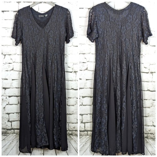 VTG NOSTALGIA Witchy Whimsygoth Grunge Lace Maxi Dress Black Midnight Blue MED