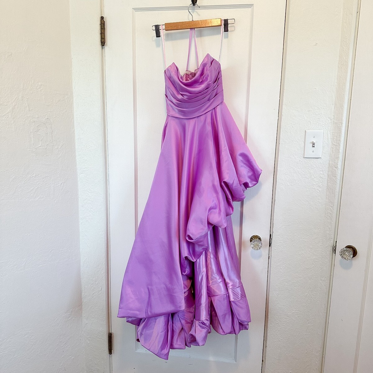 Mac Duggal | Strapless Ruched High Low Gown #11685 in Orchid