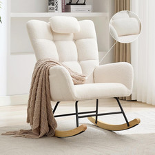 Nursery Rocking Chair, Comfort Glider Rocker with High Backrest Armchair Padded