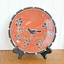 Fired Up Pottery Blackbird Crow Redware 8" Plate Primative 