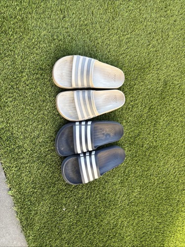 Men’s Adidas Sliders Size 7, One Pair Grey, One Pair Blue
