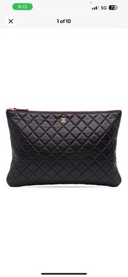 Chanel O Case Clutch Quilted Lambskin Large