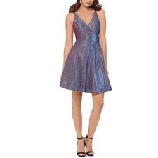 XSCAPE Women's Cocktail Dress Size 10 Black Glitter Knit Mini Fit and Flare