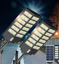 2PCS 9KW Commercial Solar Street Light Dusk to Dawn Lamp for Parking Lot w/Arm