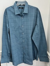 ALFANI Men  s Blue Button-Up Shirt Long Sleeve Check Pattern Size XL