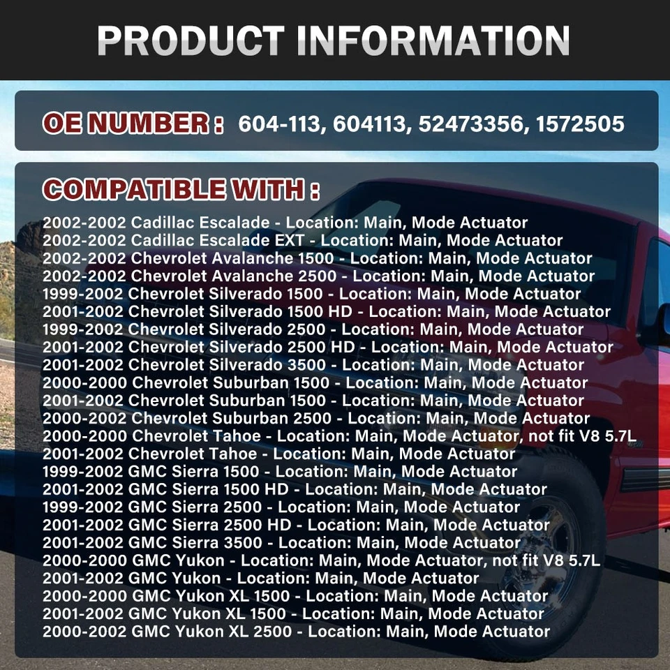 Actuador de puerta de mezcla principal para Chevy Silverado GMC Sierra 1500 2500 modo 1999-2002 Foto 2 de 4