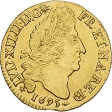 [#868990] France, Louis XIV, Louis d'or de Béarn aux 4 L, 1695, Pau, New flan, G