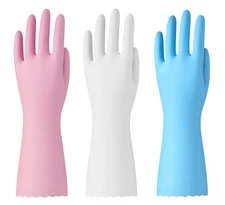 Rubber Cleaning Gloves 3 Pairs Latex Free Kitchen Cleaning Gloves With Cotton Li