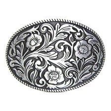 Antique Engraved Flower Western Belt Buckle for Women Men Girls, Big Sliver O...