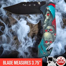 Multi Skulls Grim Reaper Print Assisted Folding Pocket Knife w/ 4.50" Handle