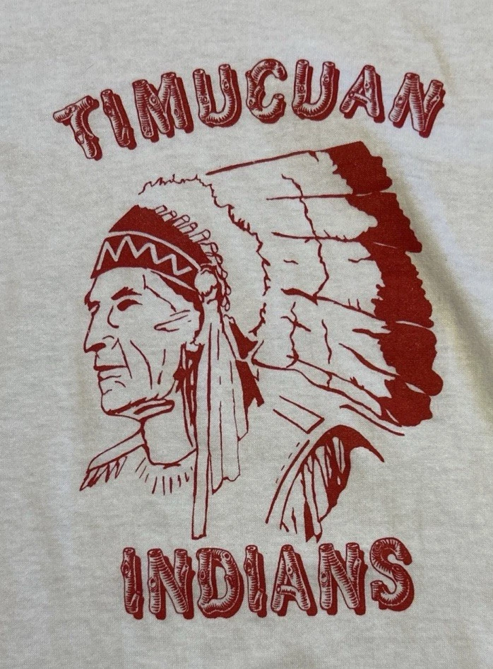 Vintage 90s Indian Head Ringer T-Shirt Size S Jerzees USA Made Timucuan Indians - Image 4 of 4