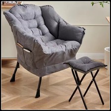 Fabric Lazy Chair with Footstool Relax Lounge Chair Accent Armchair Sofa Chair