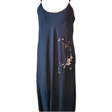 Oscar de la Renta Pink Label Slip Dress Black Floral Embroidered, M