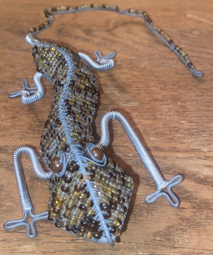 Vintage Gecko Lizard Beaded Metal Spring Wire Folk Art 8.75” | eBay