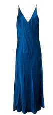Vintage Y2K Victoria  s Secret Blue Plunge 100 Silk Maxi Slip Dress Size Medium