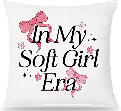 in My Soft Girl Era Pink Bow Coquette Pillow Covers 18x18, Multicolor-2