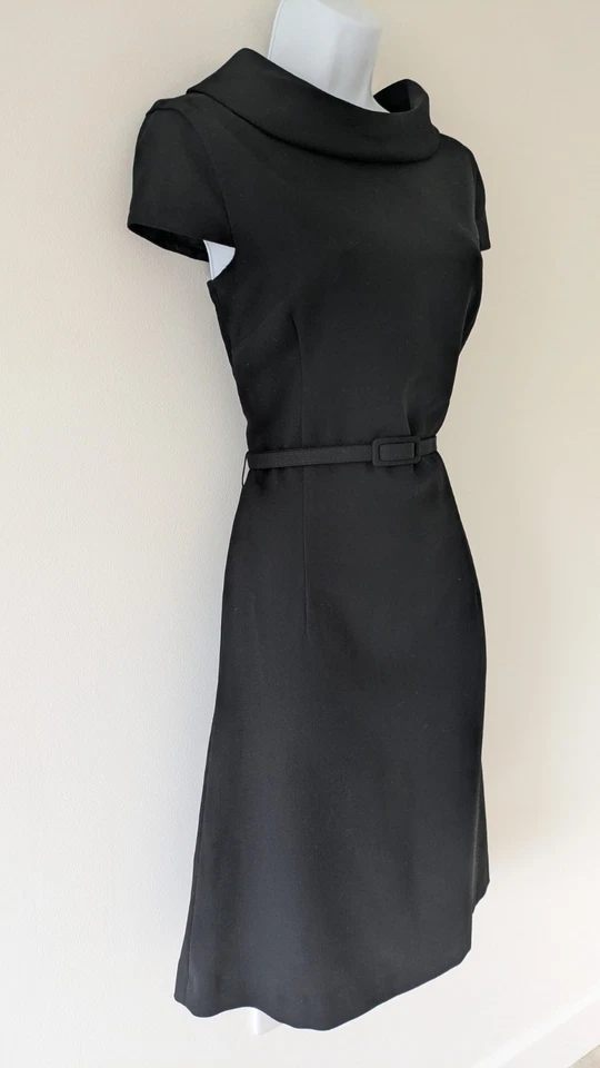 Stylish Hobbs Black Wool Autumn/Winter Belted Shift Dress Size UK 10 - Image 3 of 4