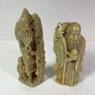Vintage Marble Stone Asian Carved 5'' & 6'' Figure Figurine Sculpture Lot of (2x)