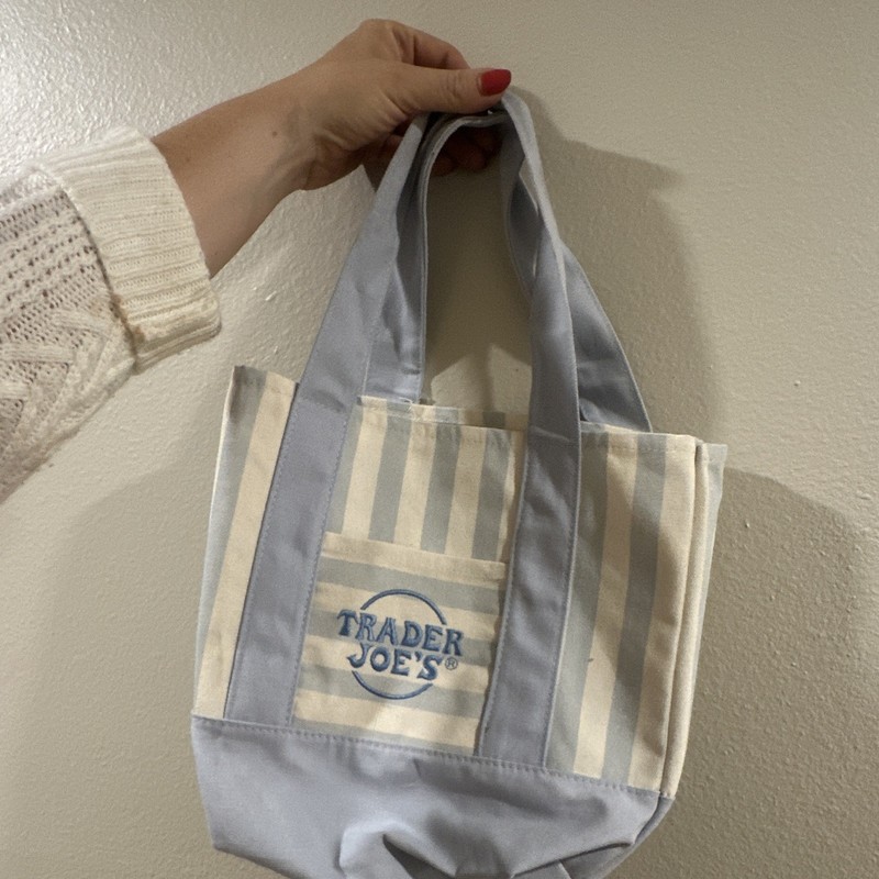 Trader Joe's Blue & White Stripe Reusable Tote Bag, 15 qt, 11x8x6 in