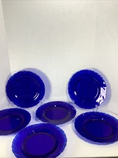Set Of 6~Duralex Cobalt Blue 9” Scalloped Edge Luncheon Plates~France