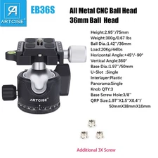 Low Profile Ball Head 36mm Panoramic Tripod Head All Metal Ballhead 33lbs/15kg