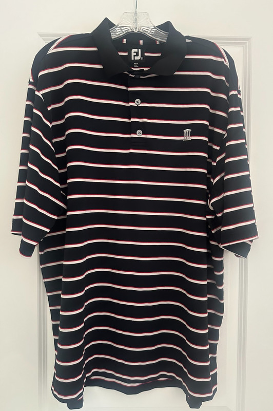 FootJoy Men's Polo Golf Shirt; Navy Striped; XL; White Columns Logo