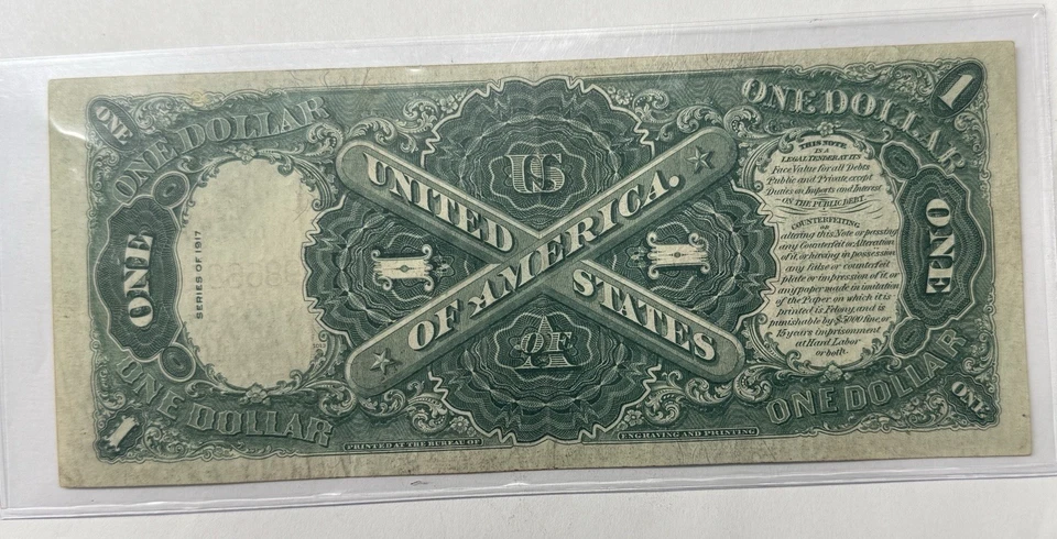 USA 1917 $1 Legal Tender Sawhorse Note -Scarce Vintage Large U.S. Banknote - Image 2 of 2