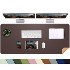 Leather Desk Pad Protector Large Mat Cork PU Mouse Pad Waterproof 47x17 Coffee