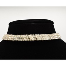 Vintage Crystal Choker Necklace Sparkling Rhinestone Prong Silver 1990s Bin7A