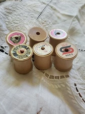 #3 Vintage Wooden Thread Spools, Empty,  Group Of Six