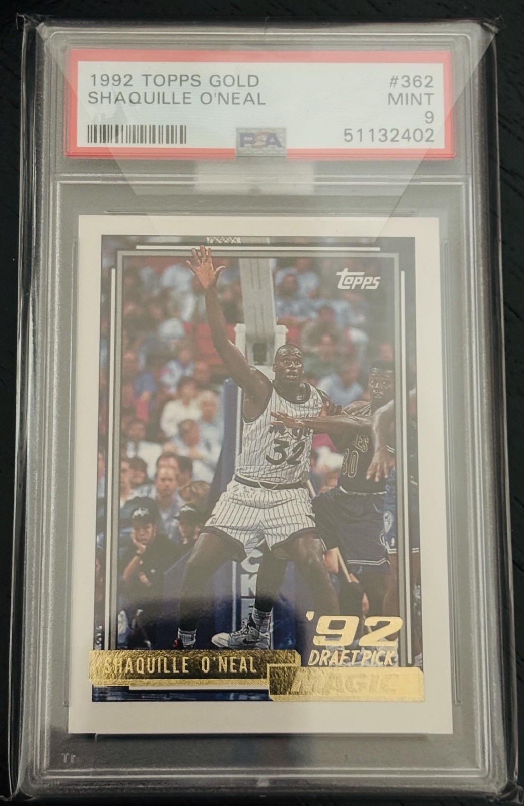 Topps 1992-93 Shaquille O'Neal Orlando Magic #362 Gold PSA 9 Graded