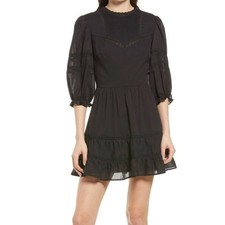 Reformation Miley Dress Black Mini Dress Lace Detail Cotton Size 4