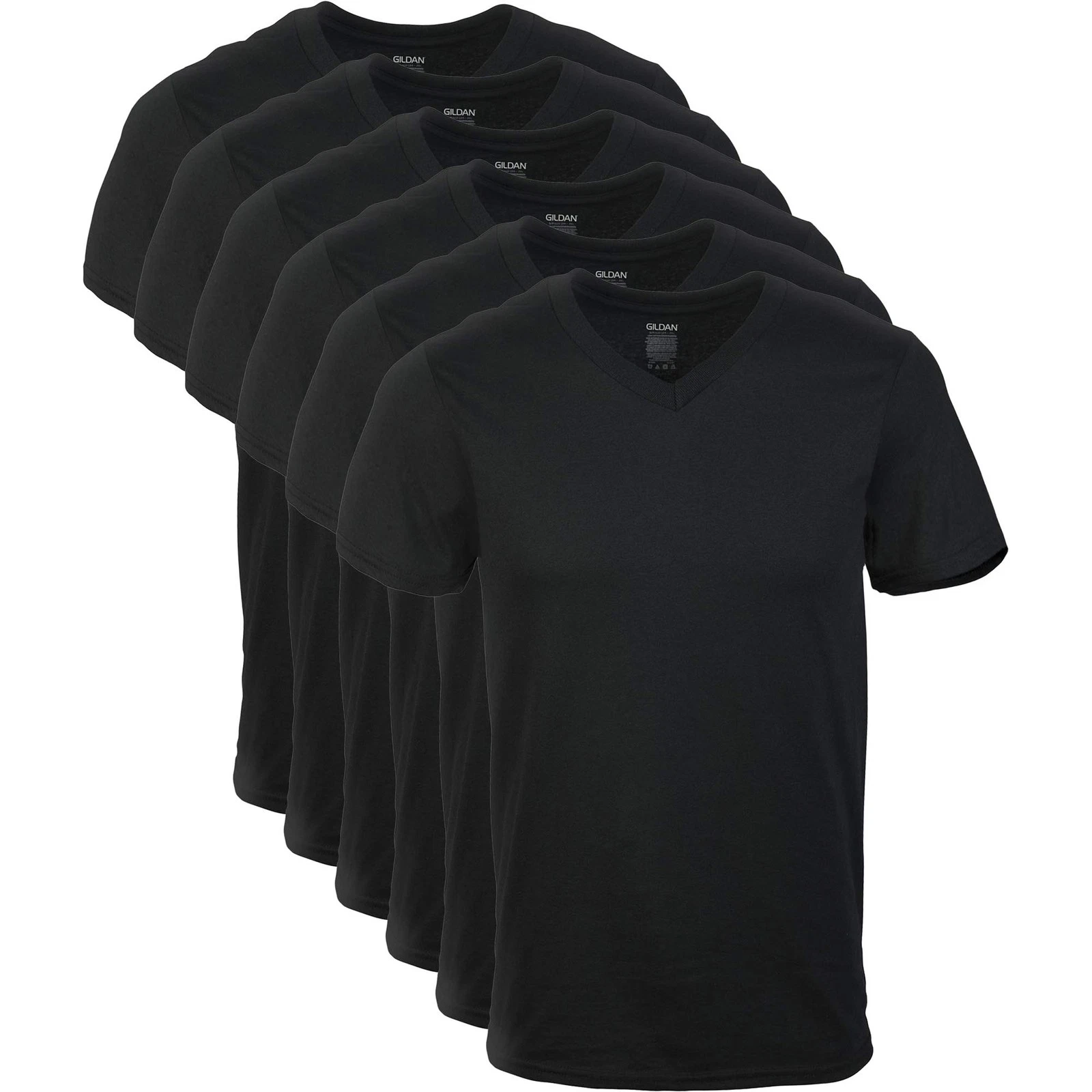 Gildan Men's V-neck T-shirts, Multipack, Style G1103, Black (6-Pack),