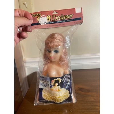 Vintage 1991 Darice Fashion Cushion Doll 8.5 Strawberry Blonde Hair Craft Supply