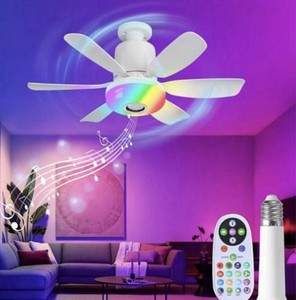 Socket Ceiling Fan With Light Bluetooth Speaker RGB Remote Dimmable 3 Speed