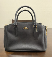 Coach Black Satchel Top Handle Bag Gold Hardware Zip Detachable Strap Charm
