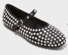 A New Day Women  s Black Issa Rhinestone Mary Jane Ballet Flats Shoes Size 8