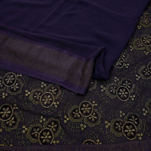 Vintage Sari Purple Embroidered Pure Georgette Silk Saree Craft Fabric 5Yd - Picture 22 of 23